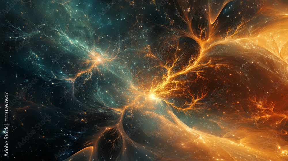 Poster abstract image starry sky or space, consisting of points, lines, and shapes in the form of tree, sta