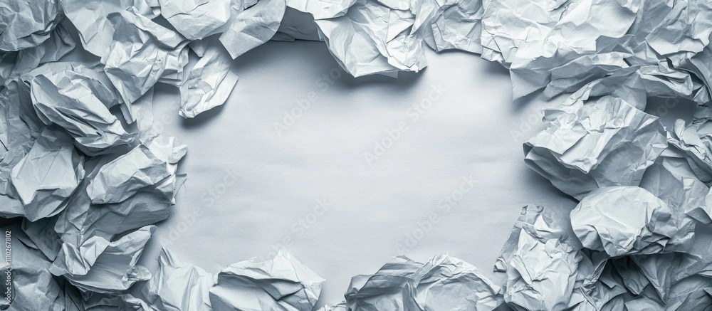 Poster crumpled paper surrounding a blank sheet providing space for text or design elements in a creative b