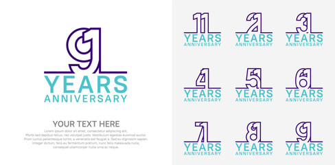 Anniversary logo set vector design, purple and blue color for celebration event