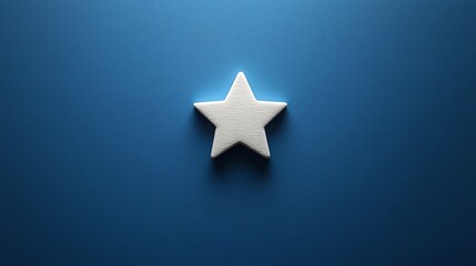 Obraz premium Bright white star icon on deep blue background with soft glow effect
