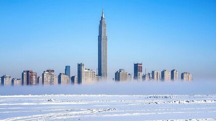 Polluted cityscape shrouded in smog contrasts with clear blue sky, highlighting the need for clean air initiatives.