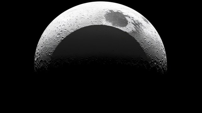Half moon glowing during twilight on a clear night with detailed lunar surface visible against a dark sky background.