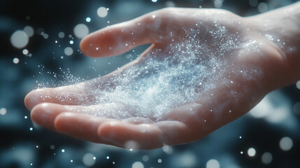 Fototapeta premium human hand reaching out toward vibrant digital streams of data symbolizing connectivity innovation and the merging of technology with human interaction in the digital age emphasizing interconnection