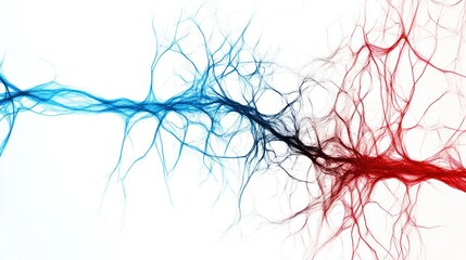 Abstract vascular network, artistic red and blue lines representing the blood system, minimalist white background