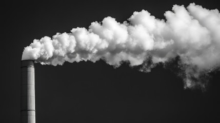Thick white smoke billowing from a smokestack against a dark background showcasing industrial pollution and environmental impact.
