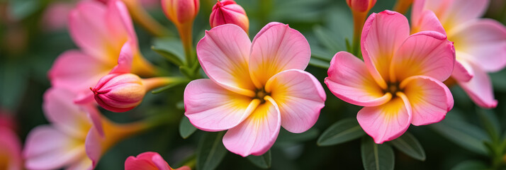 Fototapeta premium Pink flowers with yellow centers in a garden