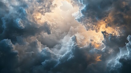 Obraz premium Dramatic clouds with a bright opening, creating a moody and atmospheric scene.