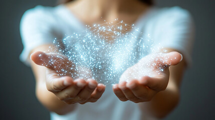 human hand reaching out toward vibrant digital streams of data symbolizing connectivity innovation and the merging of technology with human interaction in the digital age emphasizing interconnection