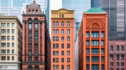 Obraz premium Renovated historic facades in a vibrant metropolis showcasing architectural diversity and urban renewal