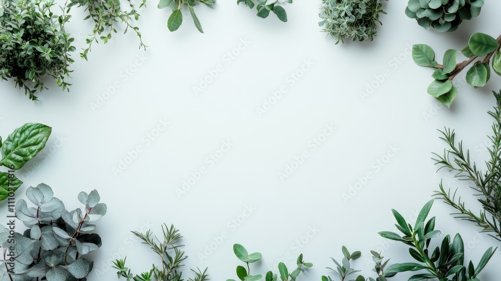 Aufkleber decorative green plants arranged on a white background creating a fresh and inviting atmosphere with