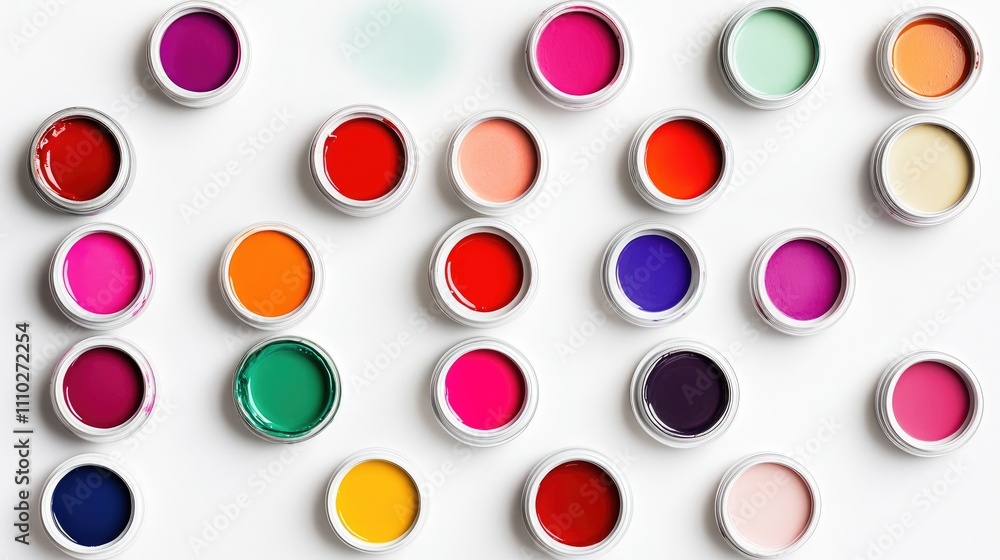 Aufkleber colorful array of paint cans arranged on a white background for artistic and creative design concept
