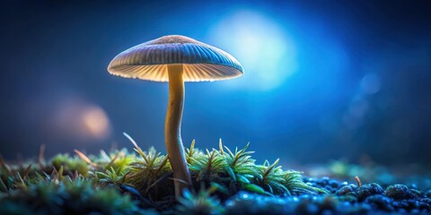 Fototapeta premium A solitary mushroom basking in the glow of a twilight sky, its delicate cap reflecting the ethereal light, a testament to the beauty found in nature's hidden corners.