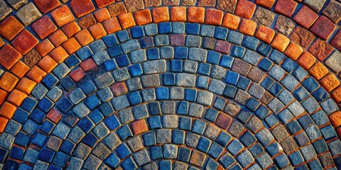 Fototapeta premium A Geometric Pattern of Stone Tiles with a Curving Edge, Creating a Visual Tapestry of Hues and Shapes