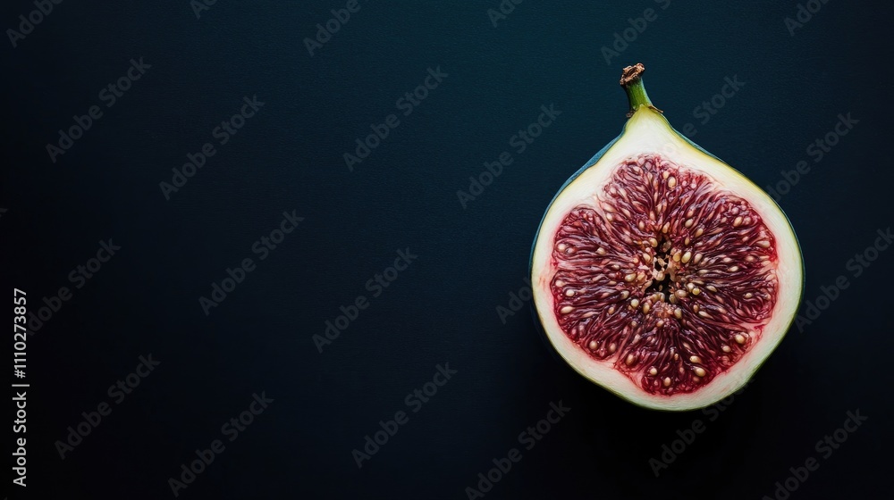 Poster half fig against a dark background from an overhead perspective with ample negative space for text o
