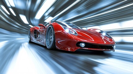 31.Futuristic Sports Car in Motion - Front Perspective View (3D Render, Generic Design):