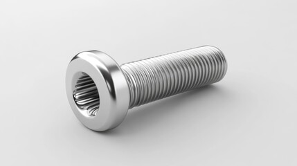 Metal screw with detailed threading and smooth head isolated on a clean white background showcasing industrial design and functionality.