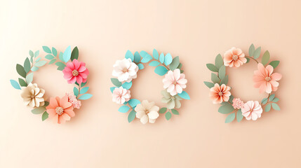 Beautiful paper flower wreaths arranged on a pastel background.