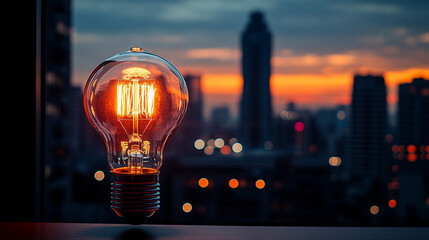 glowing lightbulb on a table against a softly blurred background symbolizes innovation creativity bright ideas and inspiration representing moments of clarity and potential for problem-solving