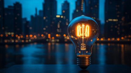 glowing lightbulb on a table against a softly blurred background symbolizes innovation creativity bright ideas and inspiration representing moments of clarity and potential for problem-solving