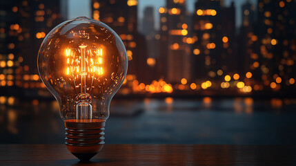 glowing lightbulb on a table against a softly blurred background symbolizes innovation creativity bright ideas and inspiration representing moments of clarity and potential for problem-solving