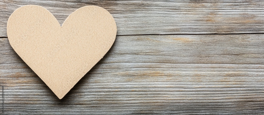 Poster cardboard heart symbolizing love on a rustic wooden table background conveying warmth and affection 