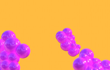 liquid bubble purple and yellow background 3D balls red bubble balloon Geometric render 
