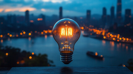 glowing lightbulb on a table against a softly blurred background symbolizes innovation creativity bright ideas and inspiration representing moments of clarity and potential for problem-solving