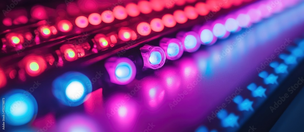 Poster vibrant close-up of colorful led lights in rows showcasing vivid hues and intricate detail for dynam