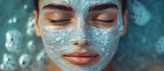 Man relaxing with a facial mask applying treatment using a brush for skincare and rejuvenation in a calming spa environment.