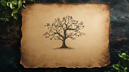 Empty family tree on aged parchment ready for ancestral exploration and lineage documentation