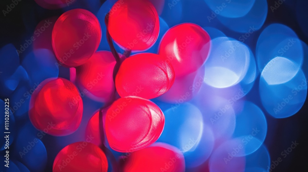 Poster bokeh lights in vibrant red and blue hues creating a mesmerizing abstract background suitable for cr