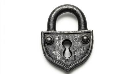 Vintage padlock isolated on white background showcasing intricate details and aged appearance representing security and nostalgia.