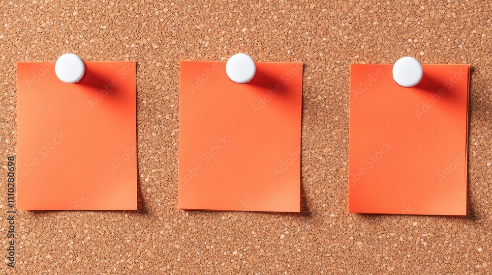 Poster request for proposal note pinned on cork board with thumbtacks showcasing orange paper and blank spa
