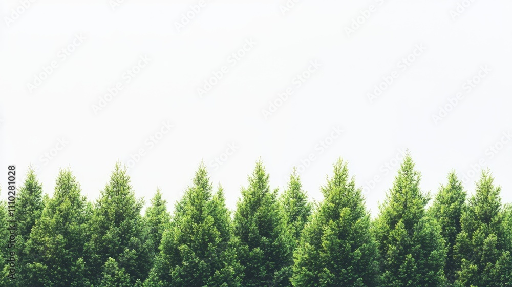 Aufkleber lush green coniferous trees against a soft white background providing ample copy space for text or d