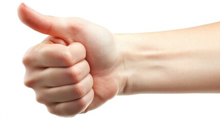 Positive hand gesture with thumb up on a clean white background symbolizing approval and encouragement in a minimalistic style