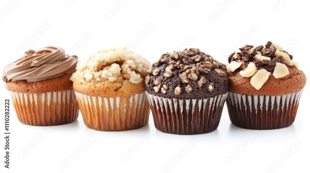 Poster assorted delicious muffins with various toppings displayed on a clean white background showcasing th