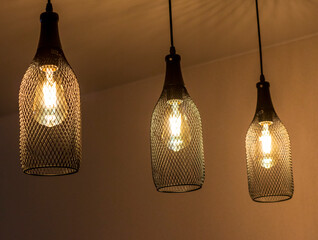 Decorative pedant lights in the modern apartment. Interior