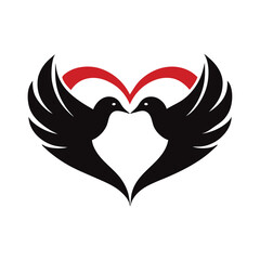 a graphic design of two black birds in the shape of a heart.