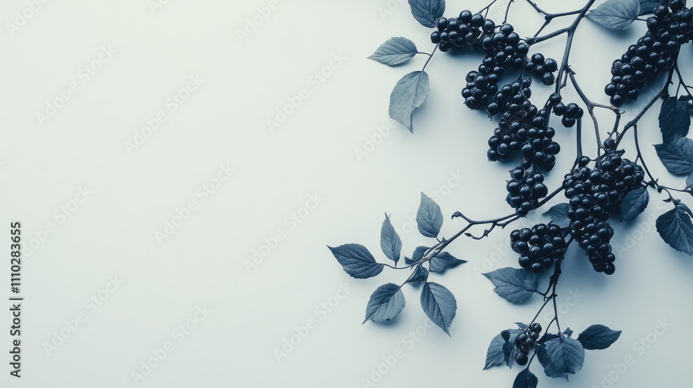 Aufkleber assorted berries and leaves on a light background with ample copy space for text top view flat lay a