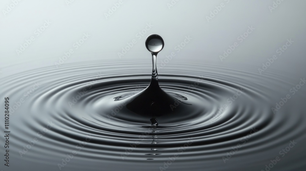 Poster water splash creating ripples on a tranquil surface with a soft gray background showcasing minimalis