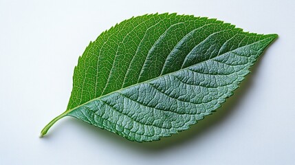Fototapeta premium Green flower leaf on white background showcasing intricate texture and details of nature's design in a minimalist setting