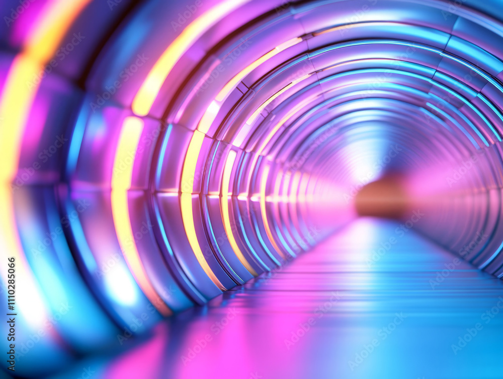 Poster colorful abstract tunnel with glowing lights and futuristic design elements