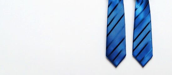 Fototapeta premium Father's Day celebration with two elegant blue ties arranged on a white background showcasing space for text and design.