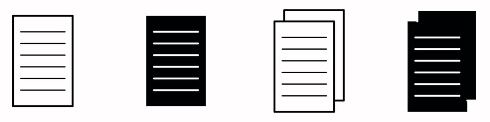 Document icon. Document, file icon and line icon. Paper document, file vector icon collection.
