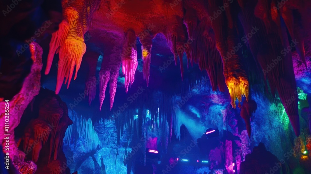 Aufkleber colorful illuminated stalactites in a stunning cave setting creating a magical atmosphere for advent