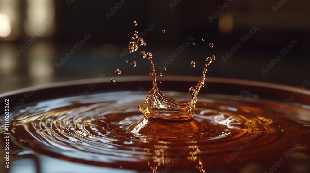 Poster dynamic splash of transparent liquid in motion creating ripples against a blurred background highlig