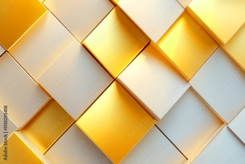 Aufkleber golden and white geometric squares with shiny surfaces creating a modern abstract background