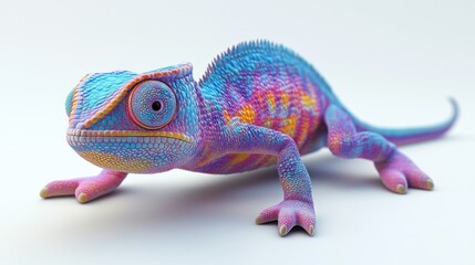 A Vibrant Chameleon with Blue, Pink, and Orange Scales