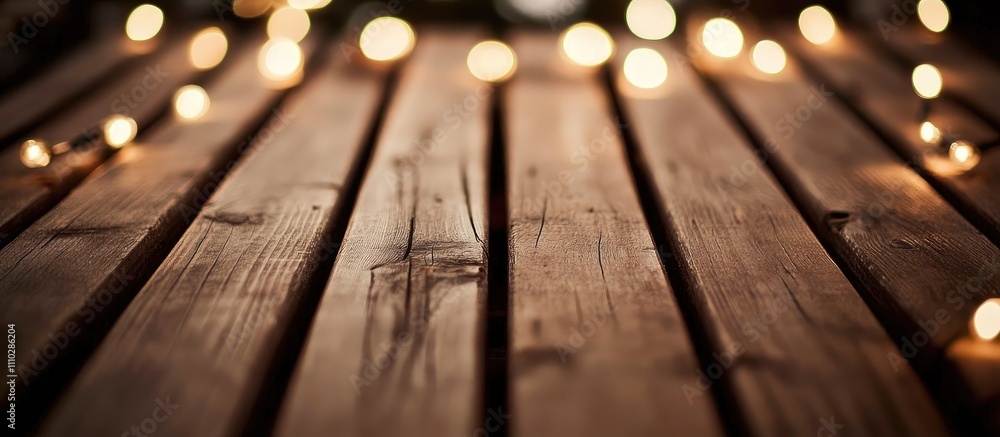 Poster rustic wooden table with soft bokeh lights background ideal for product display and creative montage