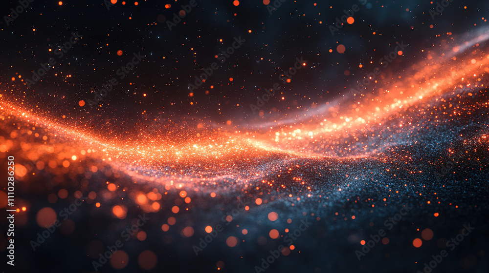 Aufkleber bright orange and blue glowing particles create a cosmic wave of light in a dark background full of 